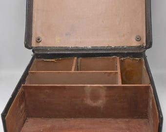 Antique Doctor’s Apothecary Leather Fitted Case Black Cheney Locks 30cm