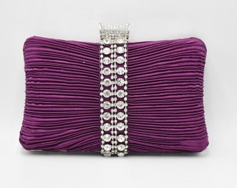 Women's Diamante Clutch Bag Evening Wedding Bridal Prom Handbag Purple