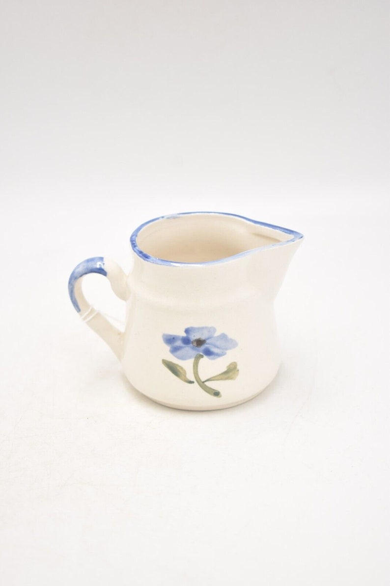 Vintage Studio Pottery Blue and White Floral Jug Decorative Milk Jug, Milk Cream image 8