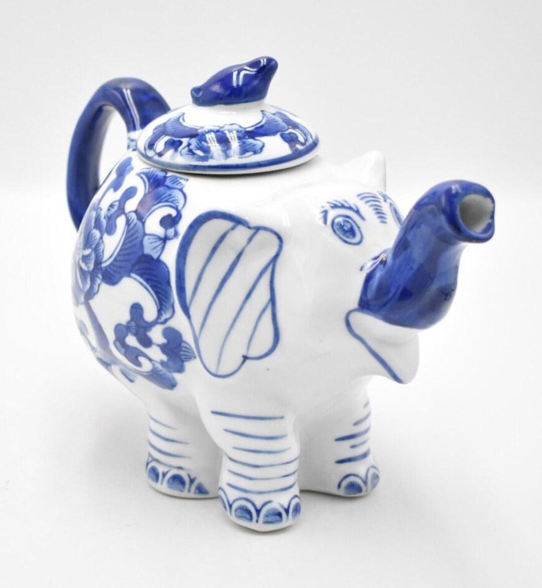 Vintage Blue and White Elephant Teapot Novetly Decorative Etsy