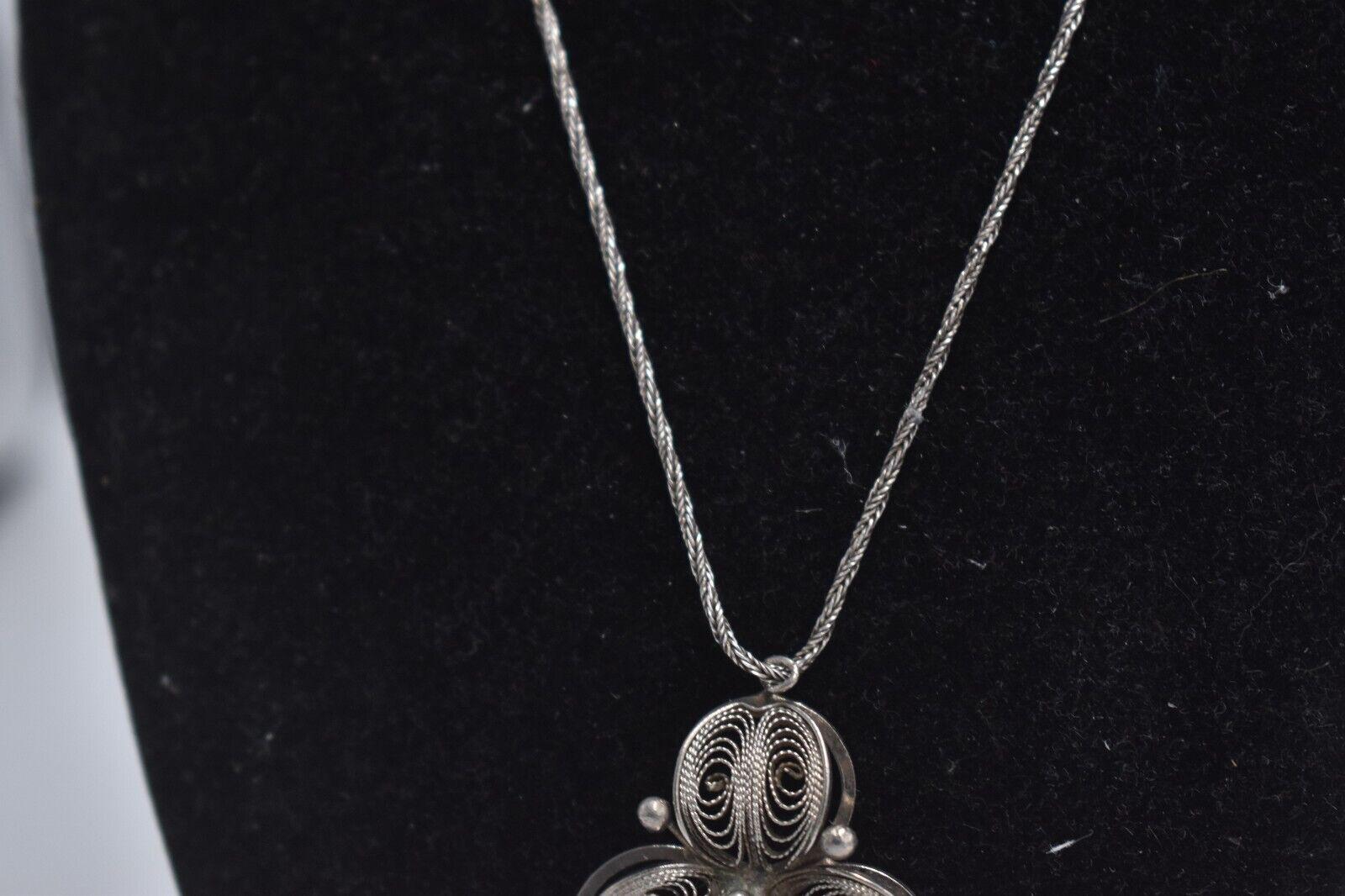 Collier Argent 900 Filigrané "Fleur De Bananier" - Longueur 44 Cm - Années 1980, Jamais Porté - Occasion