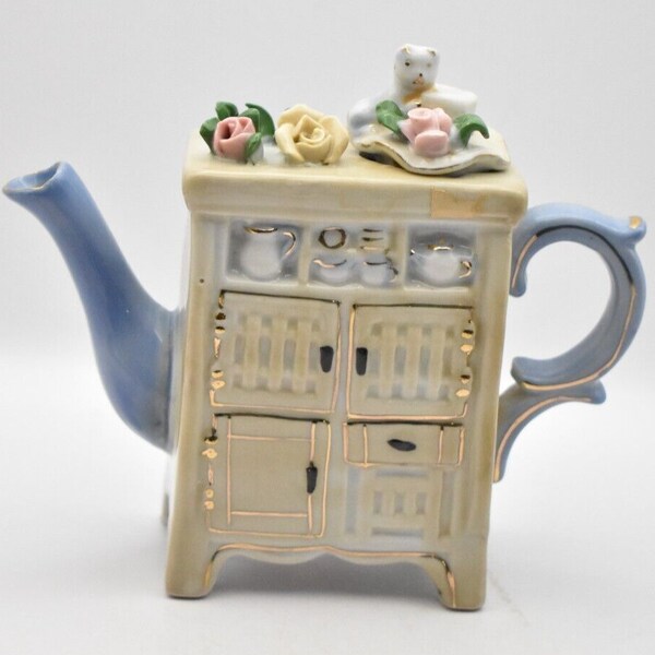 Vintage Novelty Ceramic Cat on Chest of Draws Teapot Collectible