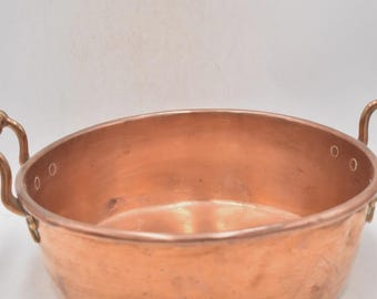 Antique French Copper Jam Pot Twin Handle Preserve Pot 11.5” Heavy Collectable