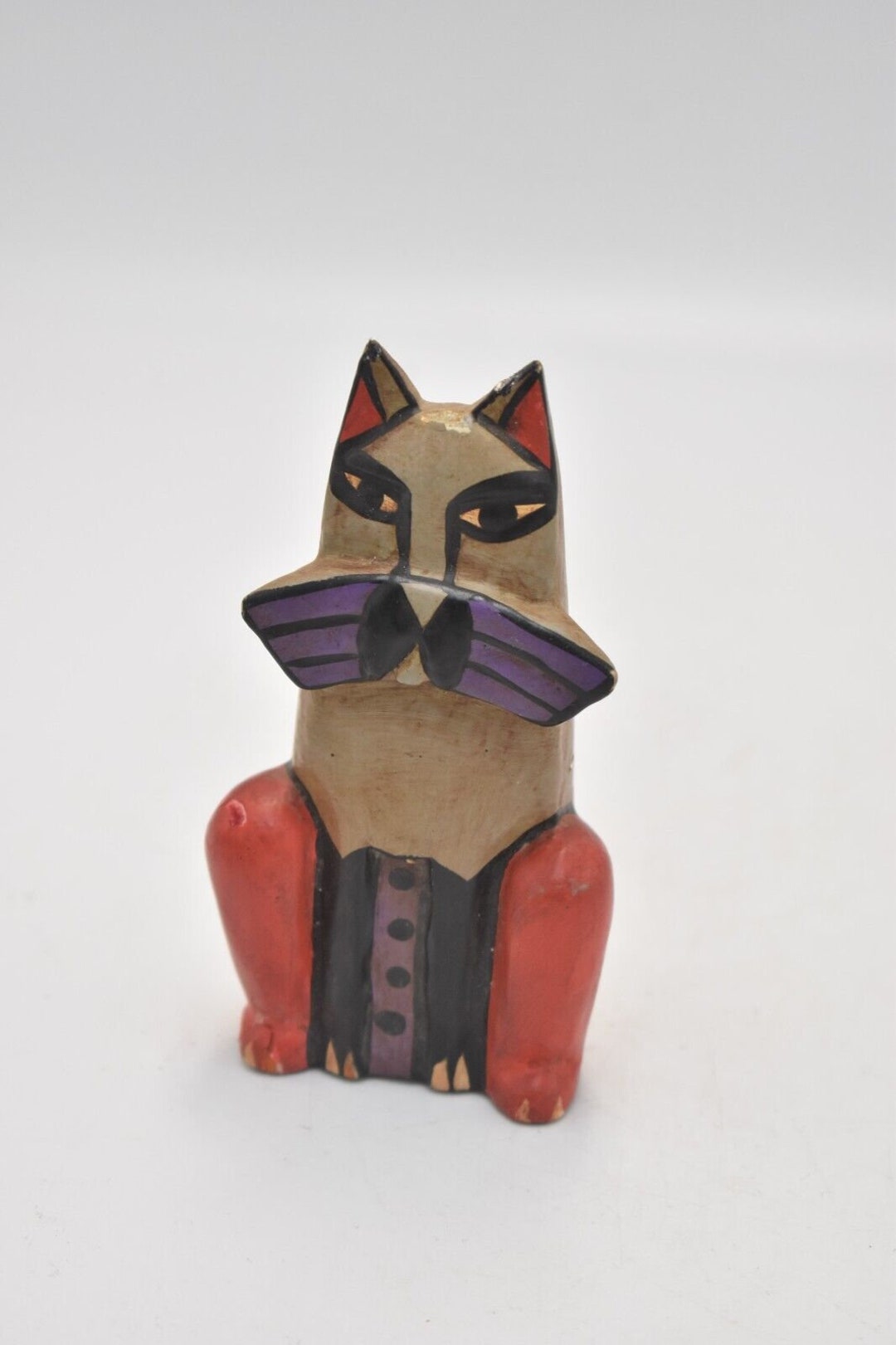 Vintage Papier Mache Cat Figurine Statue Ornament Hand Painted Etsy