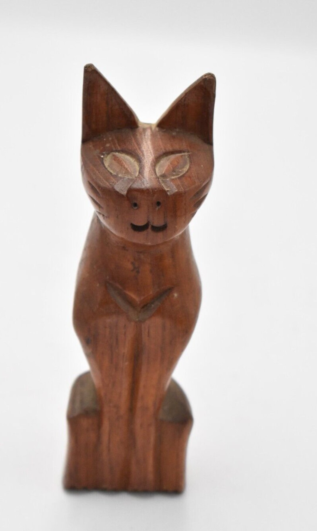 Vintage Hand Carved Wooden Cat Figurine Statue Ornament Etsy