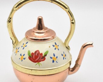 Vintage Copper Floral Miniature Teapot Made in England Decorative Collectible