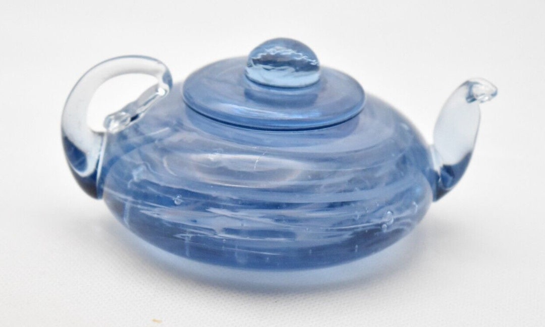 Vintage Alum Bay Glass Blue Teapot Paperweight Decorative Etsy