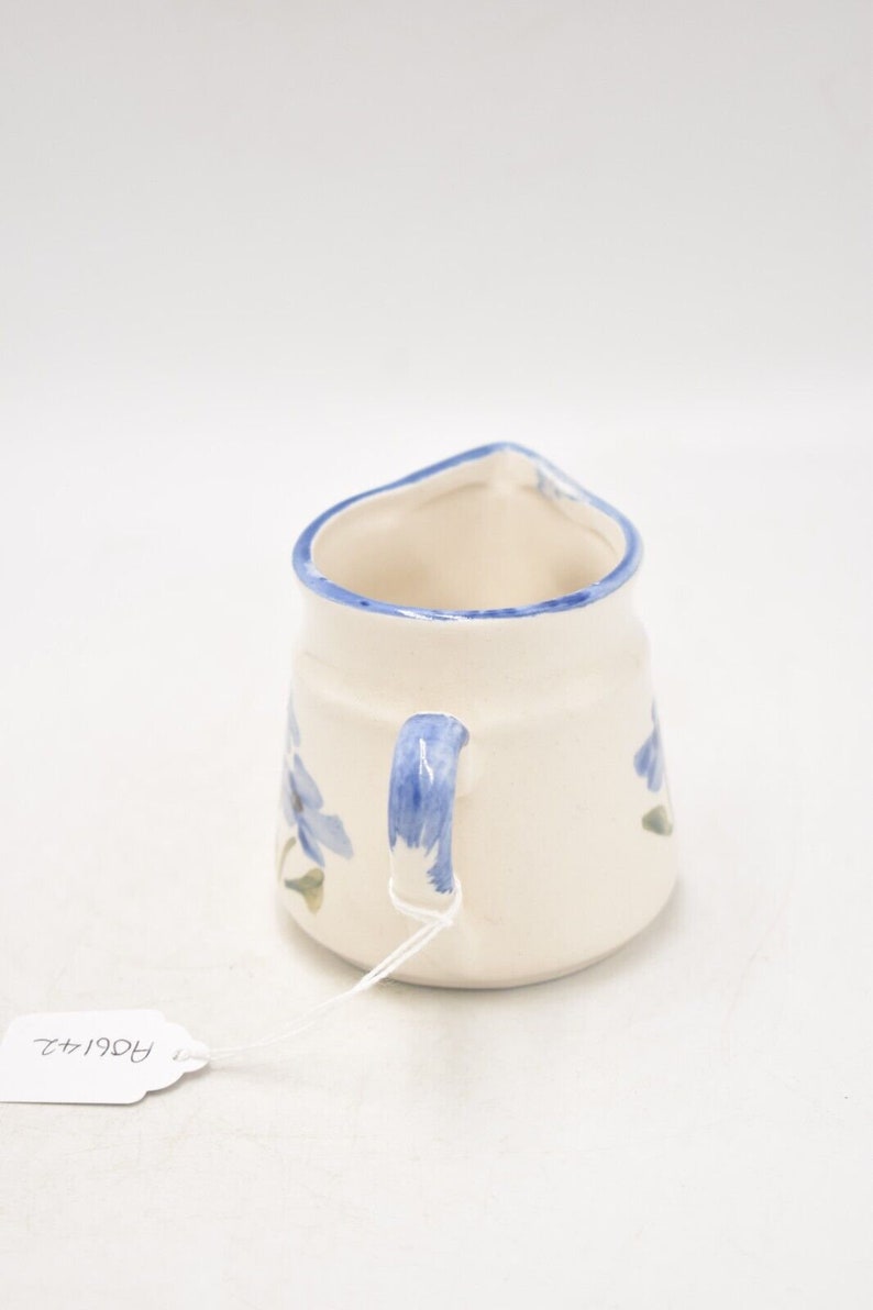 Vintage Studio Pottery Blue and White Floral Jug Decorative Milk Jug, Milk Cream image 4