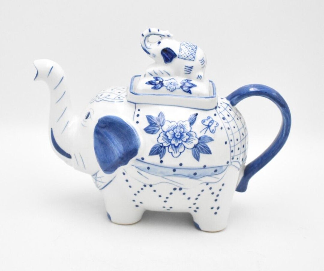 Vintage Elephant Teapot Blue and White Decorative Novelty Etsy
