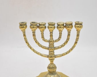 Vintage Brass Menorah Jewish Judaica Hanukkah Candlestick Holder 7 Branch 16.5cm