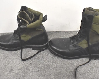 Botas de jungla del ejército alemán de Baltes – Piel y lona – Negro/Verde – Talla 7 del Reino Unido