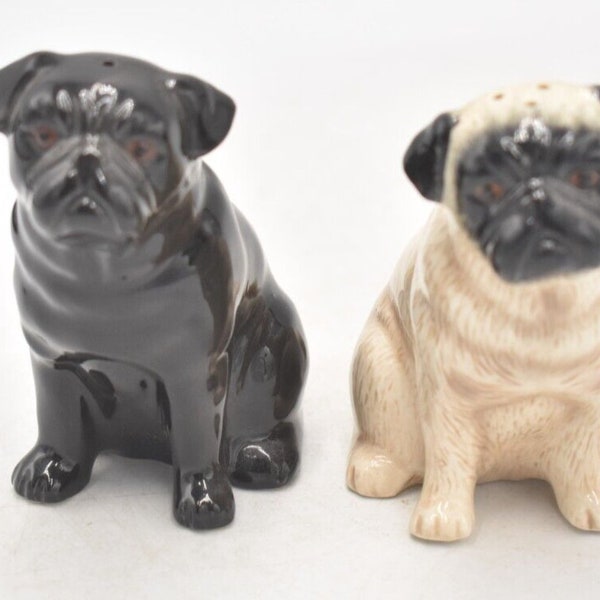 Vintage Quail Pottery Pug Dog Salt and Pepper Shakers, Pots, Cruet Set