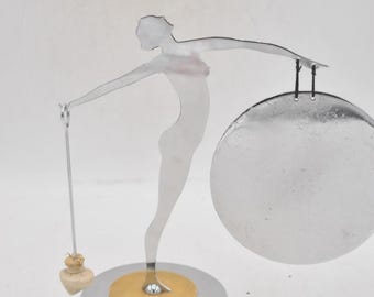 Vintage Art Deco Chrome Silhouette Lady Table Gong 1930s