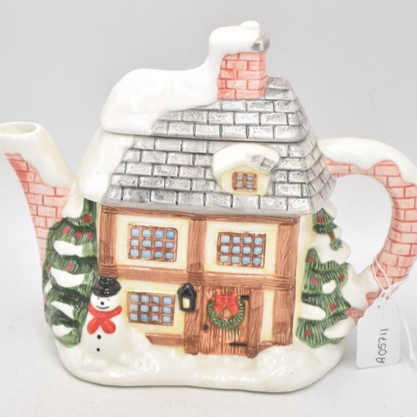 The Village Annie Rowe Teapot Christmas Cottage Novelty Decorative Collectible
