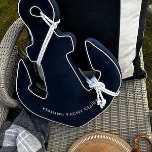 Embroidered Anchor Decorative Cushion - Velvet Premium - Decorative Pillows for Garden Living Room Hampton Style