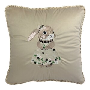 Embroidered Decorative Pillowcase Miss Bunny Beige Skirt Velvet Premium | Velvet Pillow Covers Easter | Home Decor Living Room Pillowcase
