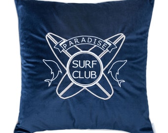Embroidered Decorative Pillowcase  Surf Club I Velvet Premium - Decorative Cover Pillow - Standard Pillow Cover - Throw Pillows