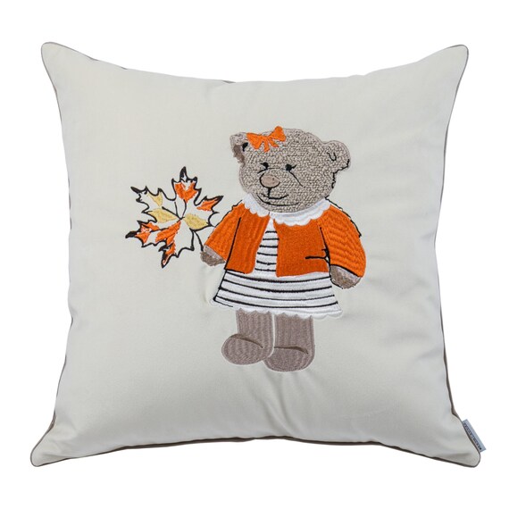 Housse De Coussin Matelassé 40x40cm - Motif Ourson Marin - Bleu, Coton - Neuf