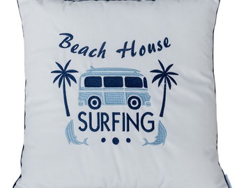 Embroidered Decorative Pillowcase Beach House Surfing Velvet Premium - Pillow Case Cover with Zipper - Cover Throw Pillow - Home Decor