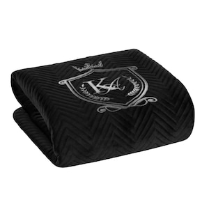 DECORATORE THUIS & STIJL - Gewatteerde velours sprei - Gewatteerde deken met gepersonaliseerd borduurwerk - 220 x 240 cm - Zwarte spar