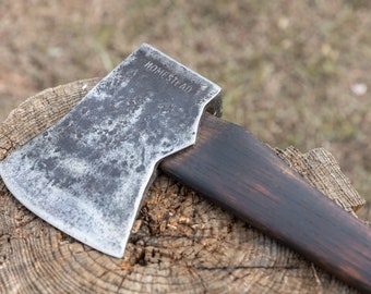 Vintage restored Homestead Single Bit Axe Blade in Jersey Pattern with American Made Charred Handle