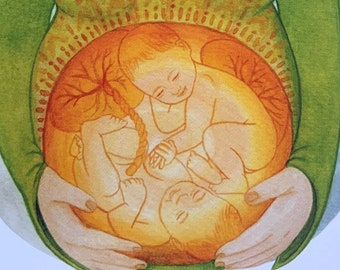 Strength card for the birth "ZWILLINGSWUNDER", accompanying + strengthening for pregnant women<3 - postcard A6 with watercolor illustration