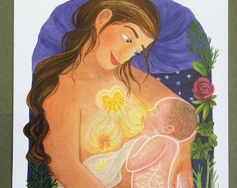 Breastfeeding card &quot;Liquid Gold&quot;, accompanying and encouraging for mothers - A6 postcard with watercolor illustration