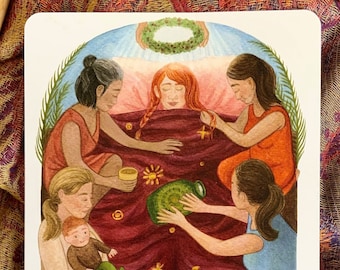 Healing card, power card, affirmation card &quot;Accepting help&quot; - postpartum, Closing the Bones, cloth magic, art print A6