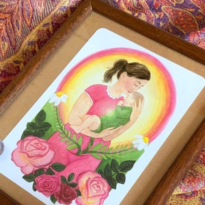 Tarjeta de energía para la "reconciliación" de la mamá, acompañando y fortaleciendo (también después del parto abdominal y cesárea) - Postal A6 con ilustración en acuarela