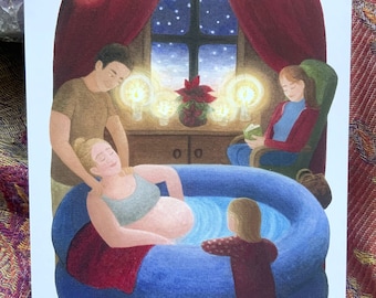 Carte force pour la naissance "TRAUTHEIT" accompagnement + renforcement pour femme enceinte - carte postale A6 avec illustration aquarelle