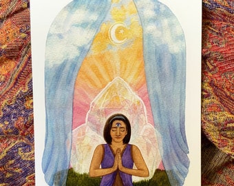 Strength card for meditation "CLARITY" for focus & inner peace - postcard A6 with watercolor illustration