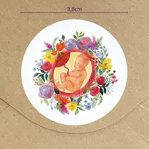 Aufkleber "Floral Baby", ab 1 Sticker, runde Sticker/Bogen Baby Blumen Mama Wochenbett