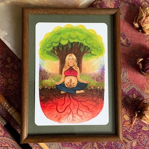 Cartão de poder para o parto e gravidez "Aterramento" acompanhando + fortalecendo - Postal A6 com ilustração em aquarela