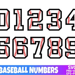 Numeri di baseball, Baseball svg, Baseball Stitch, Baseball font svg, Numeri a tema baseball, Numeri che sembrano palle da baseball