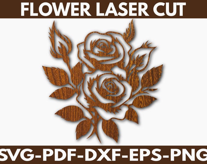 Two Rose Laser Cut Svg Files, Vector Files for Wood Laser Cutting, Rose ...