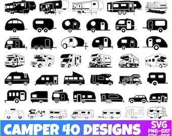 Camper SVG Bundle, Trailer vector and Clipart files, Camping svg, RV SVG Cutting and Clip Art designs, Vacation Trip, commercial use svg