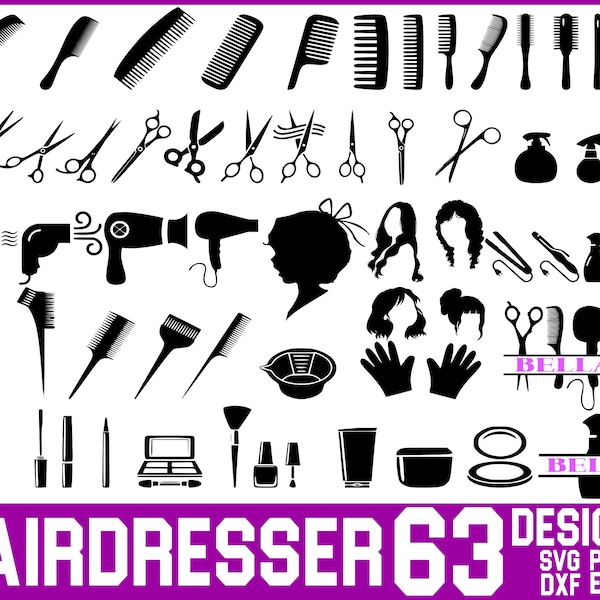 Friseur SVG Bundle, Hairstylist svg, Cut Files, Friseur Werkzeuge svg, Friseursalon svg, Afro Haar svg, Barbier Werkzeuge svg