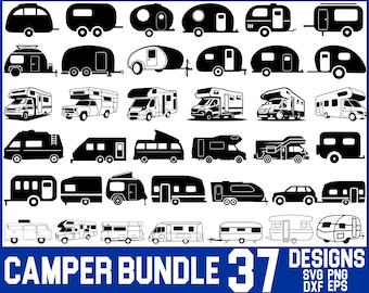 Camper Svg, Camper Svg Bundle, Camping Svg, Trailer Svg, Summer Svg, RV Svg, Camper Silhouette Svg, Trailer Svg File, Svg Files for Cricut
