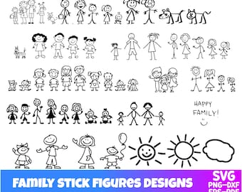 Stick Family SVG Bundle, Stick Family Cut file, Clipart, Cut File For Cricut, Stick Figure Vector, Digital Download, Silhouette, PNG