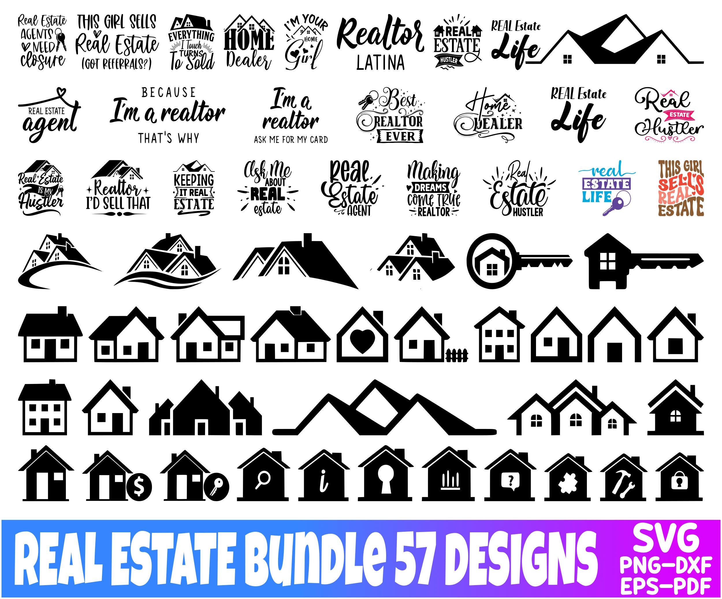 57 Real Estate SVG Bundle: Realtor, Home, Sold, House, Cricut, Silhouette, Clipart