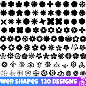 Forme di fiori SVG / 120 fiori vettoriali / Modelli di fiori SVG / file di taglio di fiori / Cricut, silhouette / svg floreale / file png svg di fiori