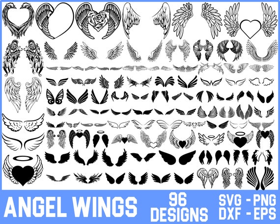 96 Angel Wings svg bundle, Angel wings svg,  Angel Wings Cut File, Memorial Day SVG, heart wings svg, Angel Wings ClipArt, Wings Svg Png Dxf