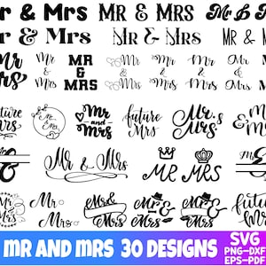 30 Pacote SVG de Casamento Sr. e Sra. 2025 | Design de Monograma Dividido | Arquivos de Corte de Noiva e Noivo