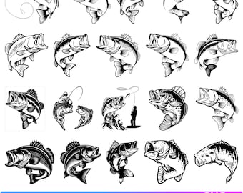 Bass Fish SVG Bundle | Fishing Cut Files for Cricut | Largemouth Bass, Jumping Fish, Rod & Reel Designs | Instant Download