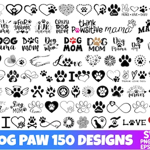 150 PET FOOTPRINT SVG Bundle Pet Paw Cricut Puppy Paw Svg Cut File Cat Paw Print Silhouette Dog Paw Clipart Vector Art Png Dxf Eps Jpg Pdf