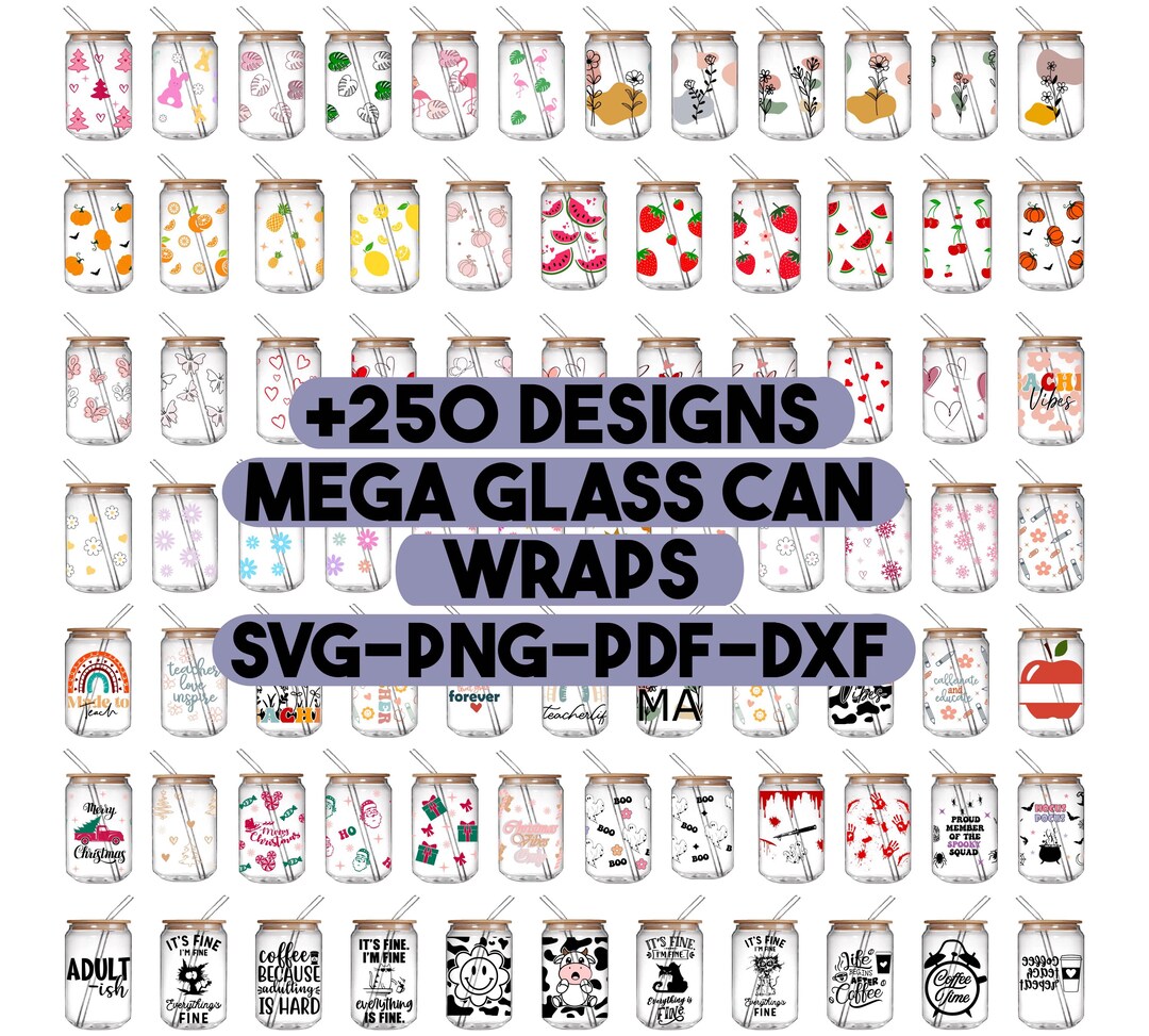 250+ Libbey Glass Can Wrap SVG Bundle | 16oz Glass Can SVG Bundle ...
