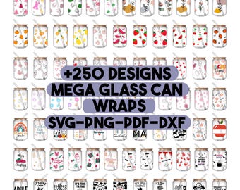 250+ Libbey Glass Can Wrap SVG Bundle | 16oz Glass Can SVG Bundle | Cricut & Silhouette Cut Files | Glassware SVG Design