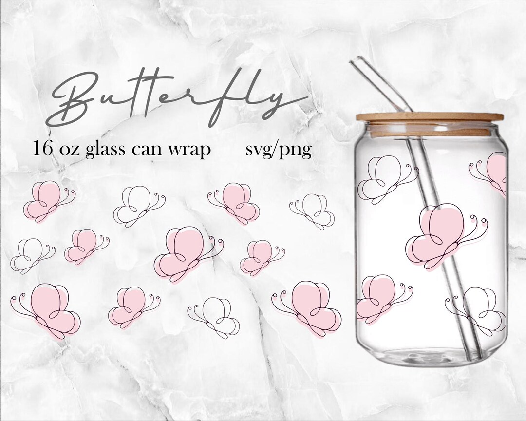 16oz Butterfly Libbey Glass Can Svg, Glass Can Full Wrap Svg ...