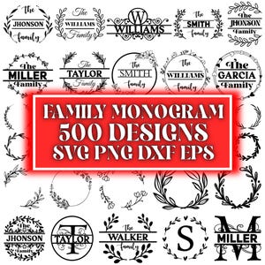 500 Familien Name Monogramm SVG Bundle: Hochzeit, Initialen, personalisiert, Crest, Cricut, Silhouette, Clipart