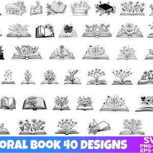 Floral Book SVG, Book Svg bundle, Books with Flowers Svg, Reading book Svg, wildflowers book bundle svg ,open book svg, stack of books svg